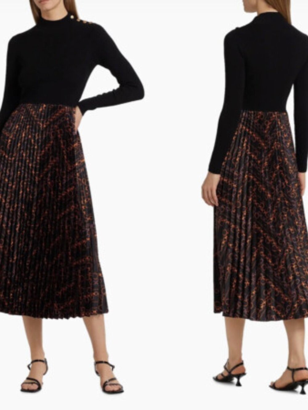 Elie Tahari Mixed-Media Gilded Chain Sweater Dress